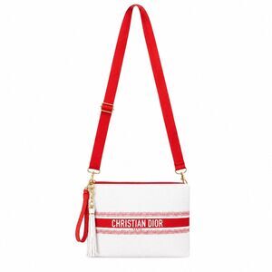 Christian Dior Beauty White Red Terry Cloth Converted Crossbody Wristlet Bag